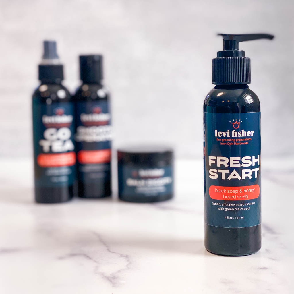 Part of the new Levi Fisher men's grooming supply collection from Oyin Handmade