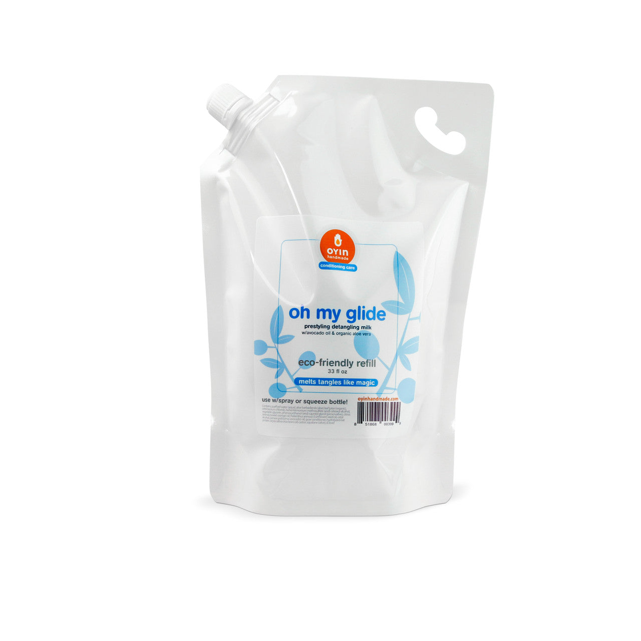 Oh My Glide detangler in an eco-friendly refill pouch. Use with any spray bottle!